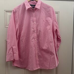 Lauren Ralph Lauren Women’s Pink Checkered Button Down Shirt, 3/4 Sleeve,Size 1x
